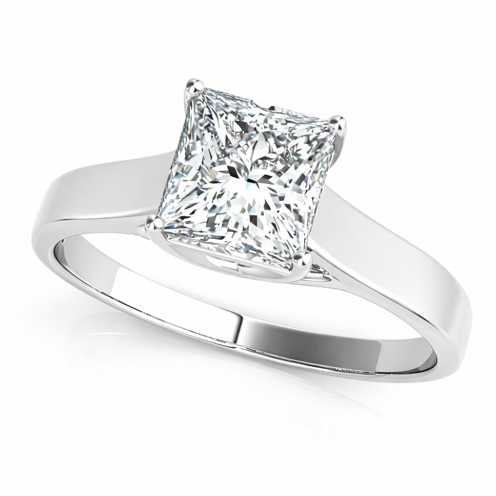 1/3 CT Princess Solitaire Diamond Engagement Ring in 14K White Gold